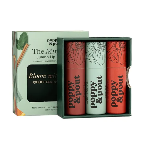 Vista 11 de Paquete de 3 unidades + caja de regalo, bálsamo labial Poppy & Pout 100% natural, tubo de cartón, rellenado a mano, cera de abejas, vitamina E