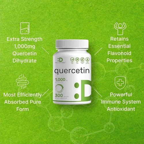Vista 4 de Quercetina 1,000 mg por porción, 300 cápsulas – Suplementos saludables de apoyo inmunológico, alto contenido de flavonoides biodisponibles