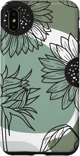 Vista 11 de iPhone 16 Aesthetic Sunflower Line Art Minimalistic Sage Green Case
