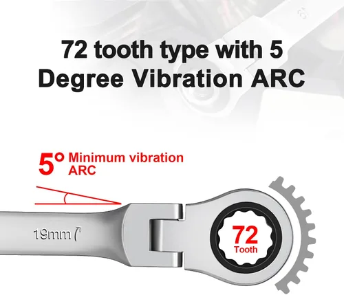 Vista 4 de WISEUP Llave de trinquete, llave CR-V de acero al cromo-vanadio de 0.315 in, llaves combinadas ajustables de 180 °, llave de trinquete de doble