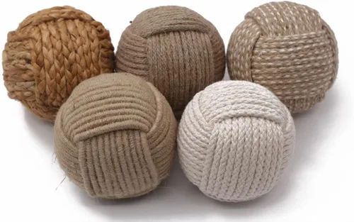 Vista 3 de Juego de 6 bolas decorativas de cuerda de hierba india – Adornos de estilo náutico hechos a mano – para rellenos de jarrones, decoración de bandeja