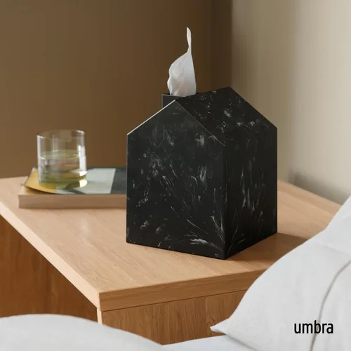 Vista 2 de Umbra Casa - Funda para caja de pañuelos en forma de casa moderna para cajas de pañuelos cuadradas estándar de boutique, plástico oceánico