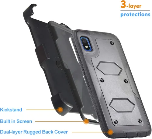 Vista 4 de Funda para Samsung Galaxy A10e, resistente, a prueba de golpes, pantalla integrada, protección de cuerpo completo, con clip giratorio para cinturón