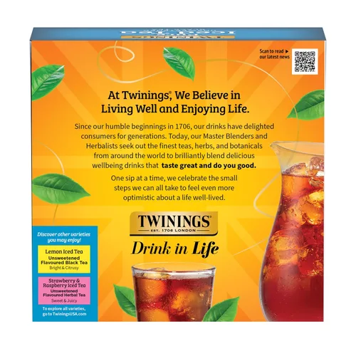 Vista 7 de Twinings Té Negro Helado, 72 Bolsas de Té Extra Grandes, Hace 18 Jarras o 144 Porciones, Sin Azúcar, Con Cafeína, 72 Unidades (Paquete de 1)
