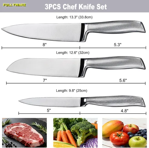 Vista 2 de Juego de 3 cuchillos de chef de acero inoxidable, cuchillos afilados Santoku Kitchen Knives, Japanese Cooking Knife, Ergonomic Non-Slip Handle