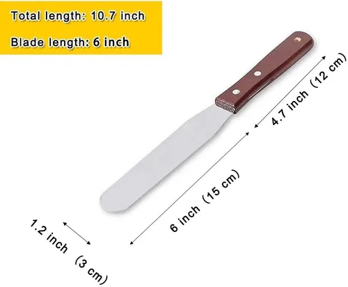 Vista 2 de Espátula recta de glaseado de 6 pulgadas, espátula de glaseado de acero inoxidable, espátula para decoración de pasteles con mango de madera, juego