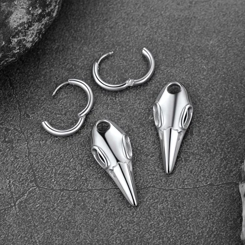 Vista 9 de FaithHeart Pendientes de tuerca Raven para mujeres y hombres, de acero inoxidable, punk gótico, nórdico, vikingo, con delicado embalaje de regalo