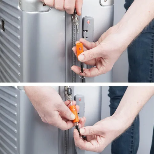 Vista 4 de Paquete de 4 cerraduras de equipaje aprobadas por la TSA con llaves para viajes, mini candado flexible ultra seguro y material de aleación de zinc