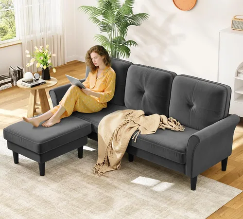 Vista 18 de Sofá biplaza de 69 pulgadas, sofás pequeños de terciopelo para espacios pequeños, sofás de dos plazas con 2 almohadas, sofás de dos plazas