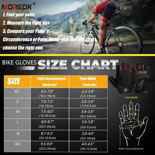 Vista 6 de MOREOK Guantes de ciclismo para hombres y mujeres almohadilla de gel transpirable antideslizante de 0.197in Guantes de ciclismo de medio dedo
