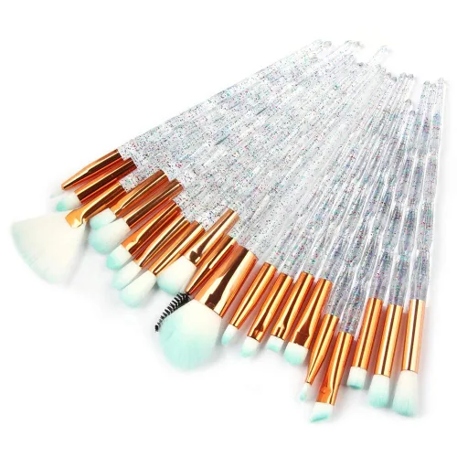 Vista 4 de Juego de 20 brochas de maquillaje de ojos, sombra de ojos, delineador de ojos, corrector de cejas, brochas de mezcla, mango de diamante y cabello