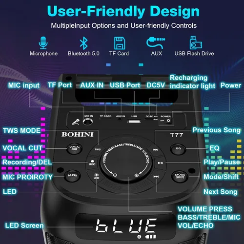 Vista 9 de Altavoz Bluetooth, potente sonido estéreo de 160 W de pico, graves profundos, inalámbrico, boombox portátil grande, altavoces de fiesta