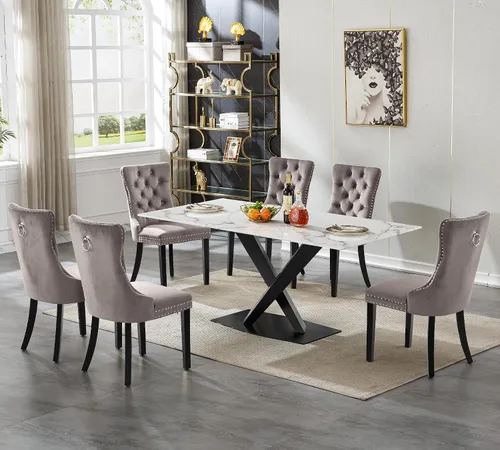 Vista 71 de Juego de 5 mesas de comedor, juego de mesa de cocina y comedor para 4, mesa de cocina rectangular de mármol sintético blanco de 47 pulgadas con base