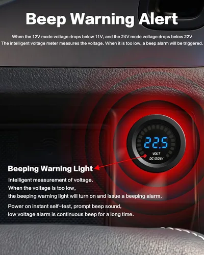Vista 7 de Voltímetro IZTOSS para autos y motocicletas, resistente al agua, con panel con luces LED, CD 12 V - 24 V, (12V Without panel)
