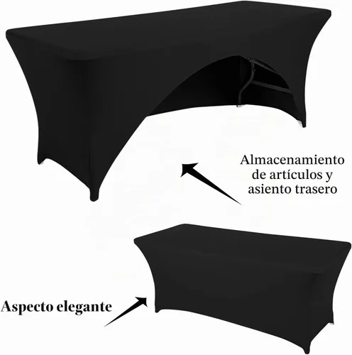 Vista 2 de Funda de mesa de poliéster ajustada de 4 pies con spandex, cubierta de mesa elástica, protector de mesa con parte trasera abierta - Negro