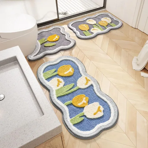 Vista 3 de Tapete de baño, bonito tapete de flores para decoración del hogar, ultra absorbente, antideslizante, tapete de fibra superfina, lavable a máquina