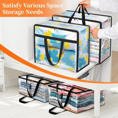 Vista 6 de SpaceTrove Bolsas de almacenamiento transparentes, paquete de 4 contenedores organizadores de almacenamiento debajo de la cama y armario, bolsas