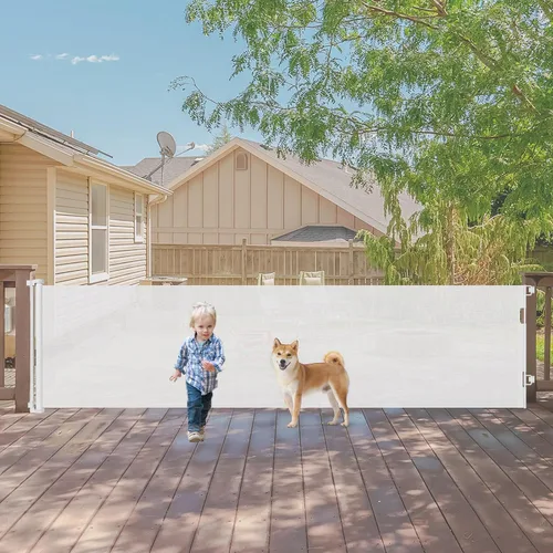 Vista 24 de Puertas retráctiles para bebés para puertas, puerta retráctil para perros de 55 pulgadas de ancho para escaleras, puertas de malla para perros