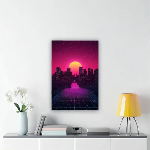 Vista 6 de Cyberpunk Minimal Wall Art – Retro Future Grid Skyline Canvas, Neon Tech Decor for Office Or Bedroom Poster Print for Teen Boys Room Wall Art Canvas