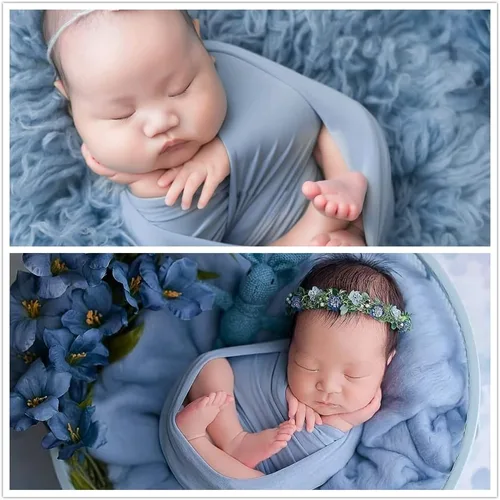Vista 4 de Zeroest Fotografía de recién nacido envoltura elástica para niño y niña, accesorios de fotografía, manta elástica para bebé (azul)