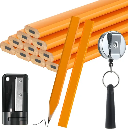 Vista 10 de Hohean 14 Lápices de Carpintero, 7 Pulgadas Octagonales Planos Duros Negros para Carpintería Construcción Lápices Resistentes con Sacapuntas