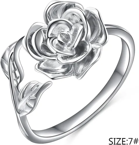Vista 22 de Anillos abiertos ajustables de plata de ley S925, anillo de rosa para mujeres y adolescentes