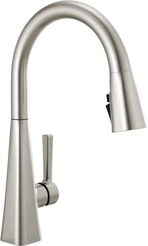 Vista 21 de Delta Lenta - Grifo de cocina dorado cepillado con rociador extraíble, moderno grifo de fregadero de cocina de un solo agujero, mango único, oro Oro