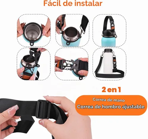 Vista 7 de WK IEASON 2 in 1 Water Bottle Handle Strap Carrier with Shoulder Strap for Hydro Flask Wide Mouth 12oz-64oz, Adjustable Water Bottle Sling Holder