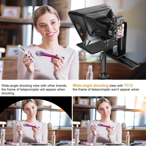 Vista 5 de Teleprompter para cámaras iPad Tablet, LENSGO TC12 14.5 pulgadas de aluminio Prompter App compatible con iOS/Android, indicador profesional