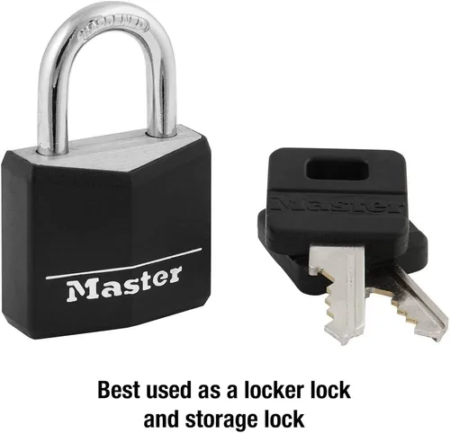 Vista 3 de Master Lock 131D - Candado con llave de aluminio cubierto de 1-3/16 pulgadas de ancho, un paquete, negro