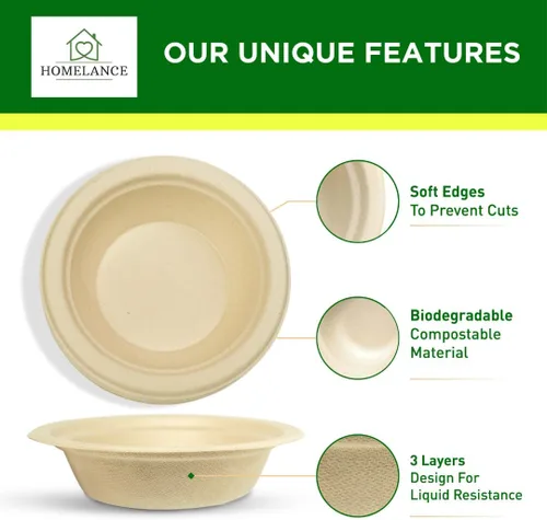 Vista 3 de Cuencos compostables de 12 onzas/11.8 fl oz, 150 unidades, cuencos desechables de bambú y bagazo para sopa caliente, resistentes a la temperatura