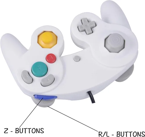 Vista 3 de ONE250 Paquete de 2 controladores Classic Shock Joypad con cable, compatibles con Wii NGC Gamecube Game Cube (blanco y blanco)