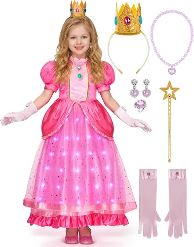 Vista 10 de Spooktacular Creations Vestido de princesa rosa de Halloween, vestido de princesa para niños, disfraz de corona de melocotón para cumpleaños de niñas