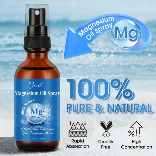 Vista 2 de Pjordo Paquete de 2 aerosoles de aceite de magnesio puro, ingredientes 100% naturales, no irrita la piel, spray tópico de magnesio para pies