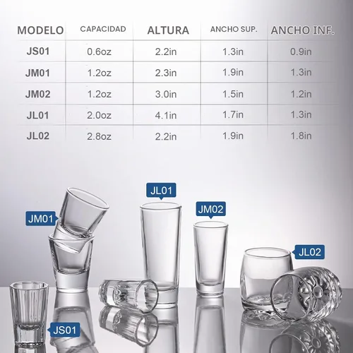 Vista 6 de Juego de vasos de chupito con base pesada, 1.2 oz (paquete de 12) vasos transparentes para whisky y licores - JM02 1.2oz-12pack