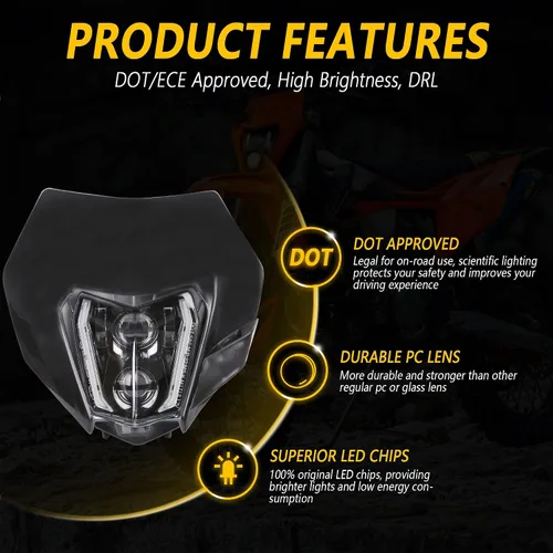 Vista 2 de RAMJET4X4 faro LED para motocicleta con luz diurna DRL compatible con motocross, pit bike, enduro, ATV, supermoto 150 250 350 450 500 SX XCW EXC SXF
