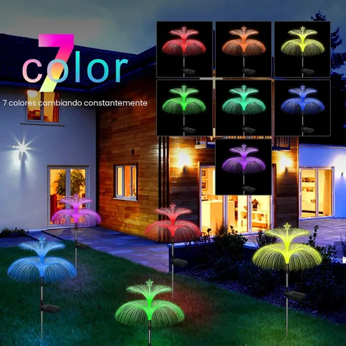 Vista 2 de Weepong - Luces solares para jardín 3 unidades, nuevas luces solares mejoradas al aire libre, resistentes al agua, 7 colores que cambian, doble