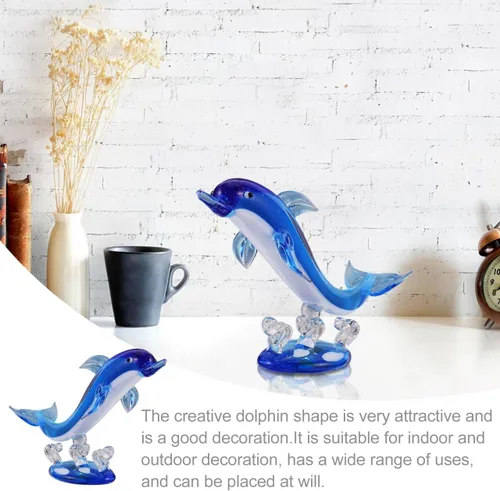 Vista 9 de Healifty Figura de delfín de cristal de cristal, estatua de animal de delfín marino soplado a mano para decoración del hogar de playa costera