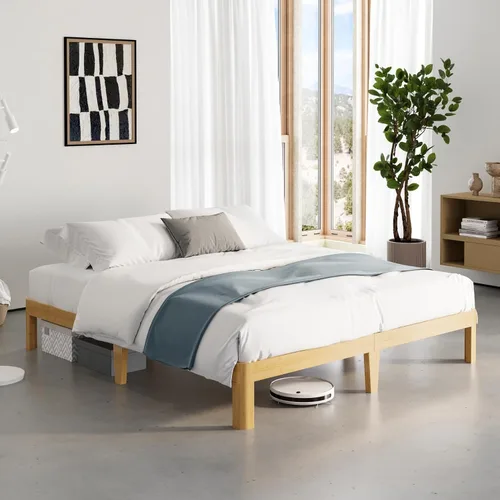 Vista 14 de Marco de cama doble de madera de bambú de 12 pulgadas con soporte de listones de metal