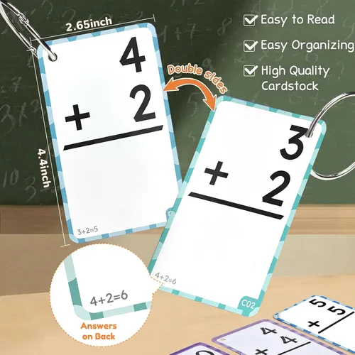 Vista 5 de JoyCat Tarjetas Didácticas de Suma + Gráfico, 78 Tarjetas Perforadas para Niños de Pre K, 1º, 2º, 3er Grado, Herramientas de Aprendizaje