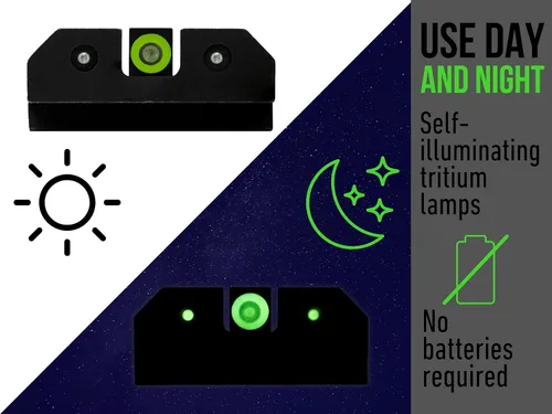 Vista 4 de XS SIGHTS R3D Tritium Night Sight para Glocks Gen 1-5 y Tauro, tritio delantero y trasero que brilla en la oscuridad para aplicaciones tácticas