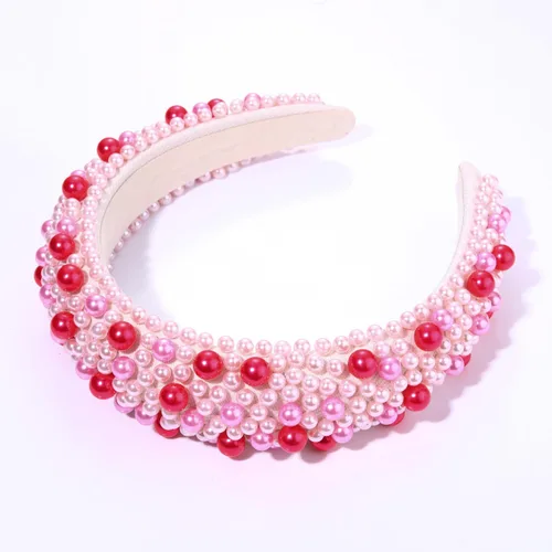 Vista 2 de Diademas de cristal para mujer, diadema acolchada de perlas para el día de San Valentín, con diamantes de imitación y perlas de imitación