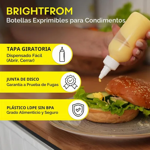 Vista 3 de BRIGHTFROM Botellas exprimibles para condimentos, botellas vacías de 4 onzas, tapa superior giratoria, a prueba de fugas, ideal para salsa