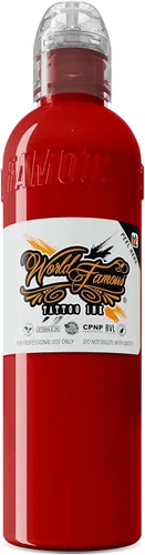 Vista 4 de Tinta de tatuaje de fama mundial pigmento rojo recto rojo 4 onzas