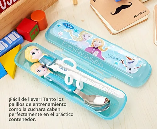 Vista 4 de Frozen Queen Elsa Kids Kids Cuchara Palillos de Entrenamiento Cubiertos Cubiertos Vajilla Vajilla Juego de Vajilla con Estuche, 3 Piezas