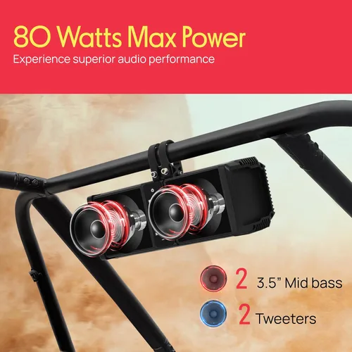 Vista 2 de Pyle Barra de sonido ATV/UTV de 11 pulgadas, altavoces Bluetooth UTV impermeables con amplificador de clase D integrado, sistema de altavoces de 2