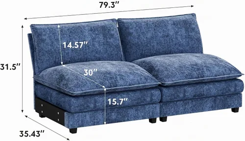 Vista 2 de Homall - Sofá seccional modular, sofá con otomana reversible, combinación DIY de chenilla con asiento profundo tipo nube para sala de estar Azul