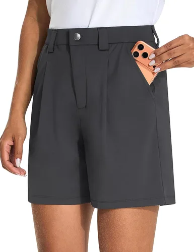 Vista 10 de KPSUN Bermudas de golf de 5 pulgadas para mujer, elásticas, ligeras, con bolsillos, cierre de botón, para trabajo casual de verano
