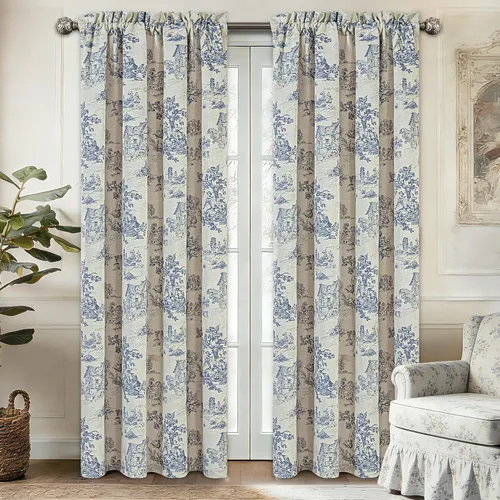 Vista 28 de Loom and Mill - Cortinas de lujo de jacquard para dormitorio, cortinas de damasco beige de 2 paneles con alzapaños, elegante cortina de ventana
