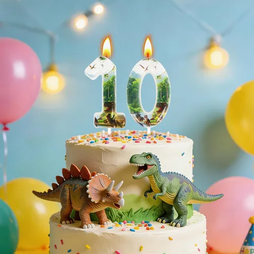 Vista 3 de Velas de cumpleaños de dinosaurios, suministros de decoración de fiesta de dinosaurios, velas de número de cumpleaños para decoración de pastel